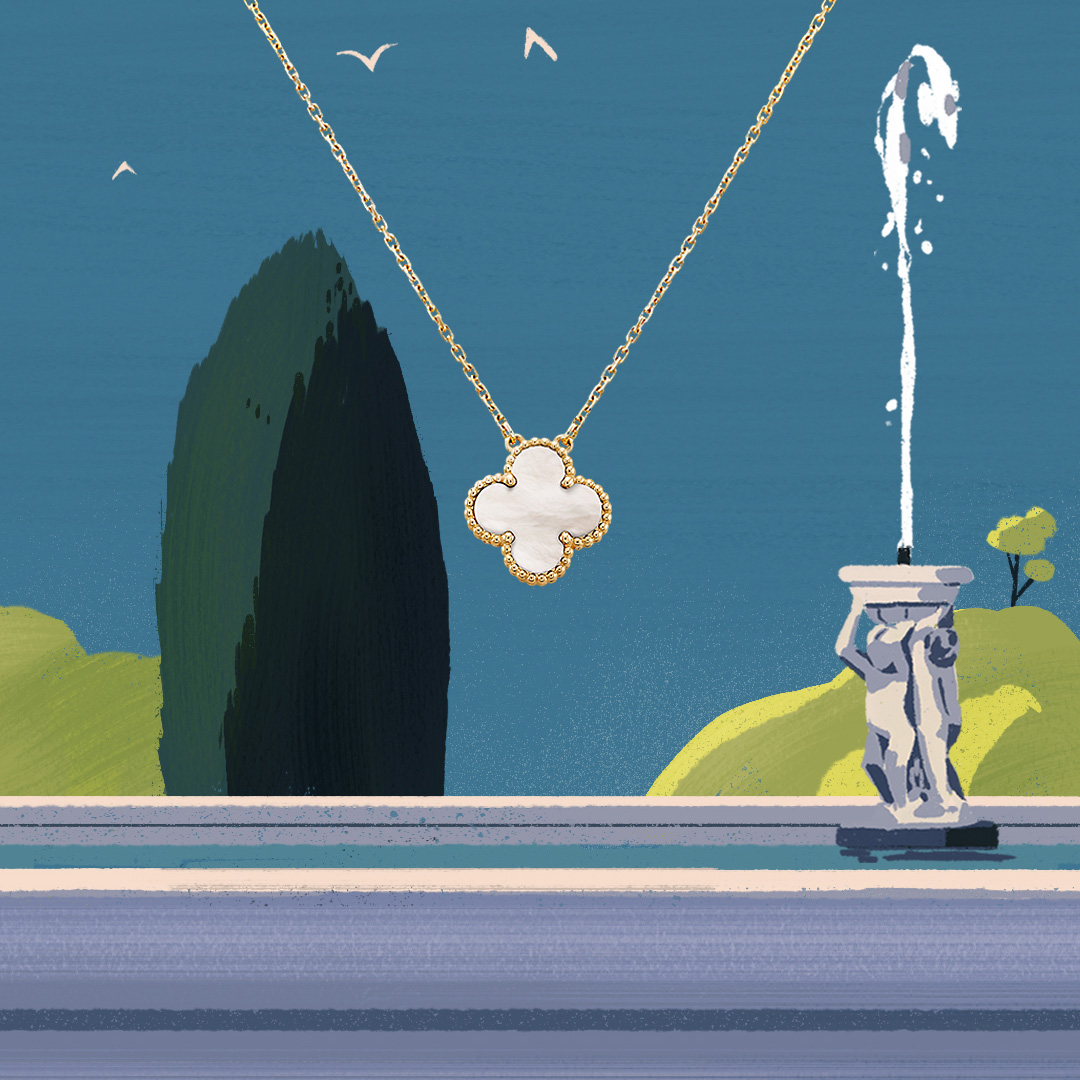 vancleefarpels's tweet photo. This Valentine’s Day, express tender feelings with the Alhambra creations in yellow gold and mother-of-pearl, as precious tokens of love.

 #VCAalhambra #VanCleefArpels #ValentinesDay 
Illustrator: Tom Haugomat
https://t.co/CgOcQlDiZp https://t.co/SsSKYkY2sQ