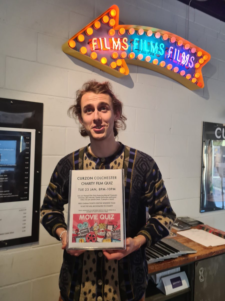 CurzonCchester's tweet photo. 🍿 Curzon Colchester Quiz Night!🍿

Come join our quiz host Ben on Tuesday 23rd Jan, 8pm-10pm for a fun filled quiz night! 🎉

Email manager.colchester@curzon.com to book a table or come in site to book! 🎬 (max 5 people a team £2pp all money goes to charity!) https://t.co/6bktqlS8Dv