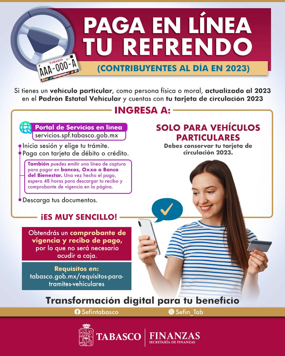 Gobdetabasco's tweet photo. 🚘 Si estás al día en el Padrón Estatal Vehicular y cuentas con tu tarjeta de circulación 2023, ¡Paga tu refrendo 2024 en línea!

💻 Ingresa a https://t.co/LhYaxu6zT0
Consulta más detalles ⬇️ https://t.co/vdmTLjoZ1c
