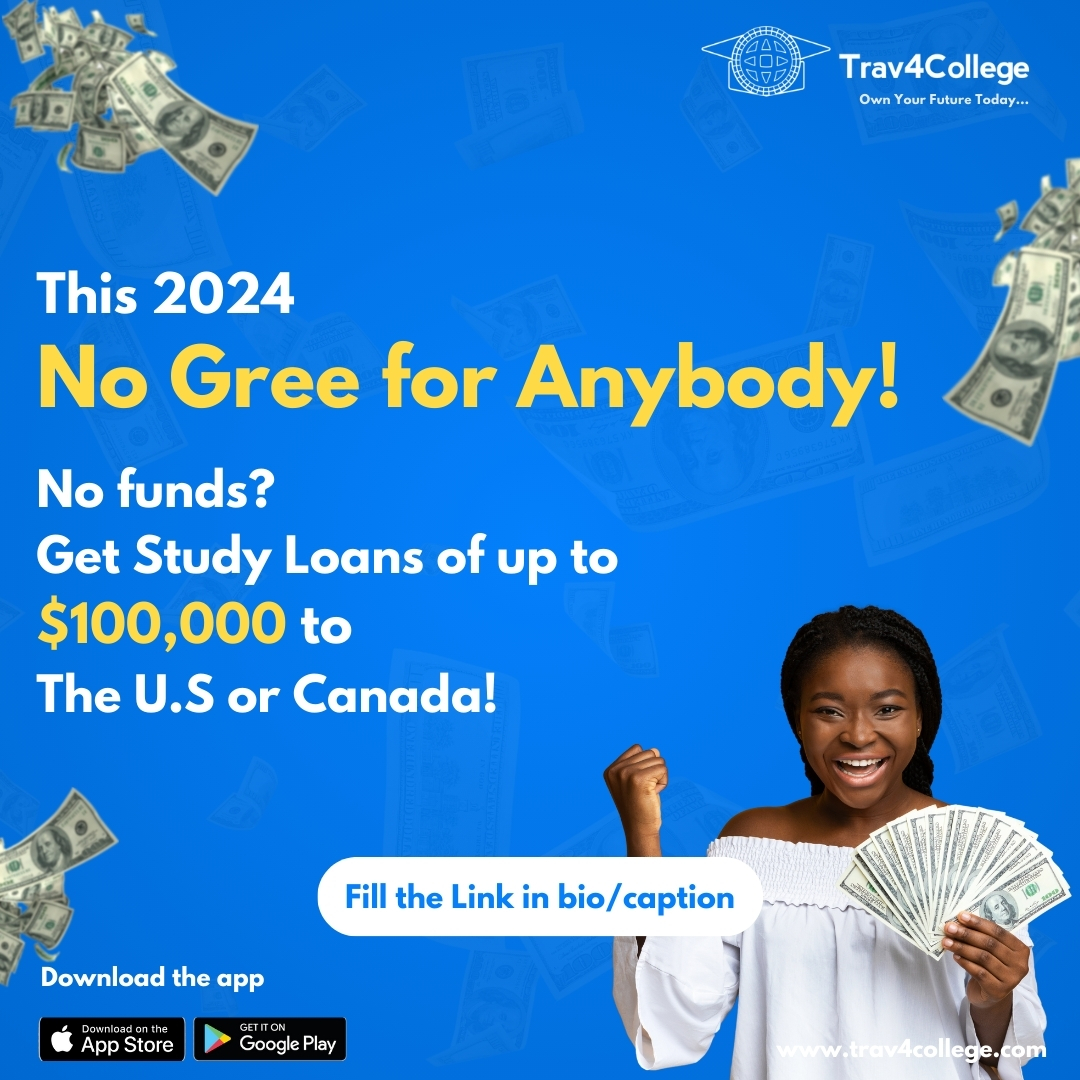 trav4collegehq's tweet photo. Don't let #sapa hold you back from studying in #US or #Canada😔
Get a study loan of up to $100,000 &amp; turn your #japa dreams into reality this 2024!😱📚
Apply at https://t.co/BGm9xJOI9a to get started!🏃‍♀️
#NoGreeForAnybody

#Dangote #babcock #takeoff #donjazzy #congratulationsSimi https://t.co/DNr8xhiyvv