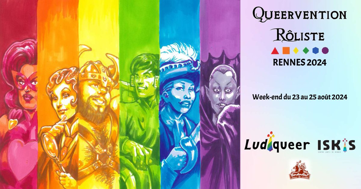 ludiqueer's tweet photo. Avec un petit jour de retard, nous vous révélons aujourd'hui la date de la #QueerventionRôliste #Rennes 2024. Ce sera du 23 au 25 août. Le programme sur notre site : https://t.co/p8XkE48Cba https://t.co/qz3ZqrTBRN