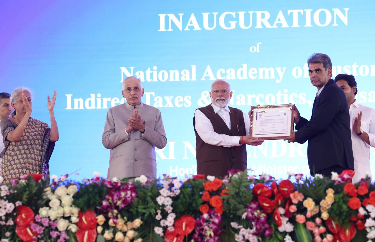 cbic_india's tweet photo. Hon’ble Prime Minister Sh. Narendra Modi inaugurated the new campus of National Academy of Customs, Indirect Taxes &amp; Narcotics at Palasamudram, Sri Sathya Sai District, Andhra Pradesh today. @nacincbic 

#PMatNACIN https://t.co/wdmweNQtWs