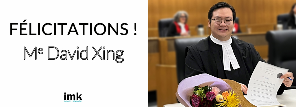 Nous offrons nos félicitations à Me David Xing à l’occasion de son assermentation qui a eu lieu le 20 décembre 2023, au Palais de justice de Montréal. We offer our congratulations to Me David Xing following his swearing-in on December 20, 2023, at the Montreal Courthouse.