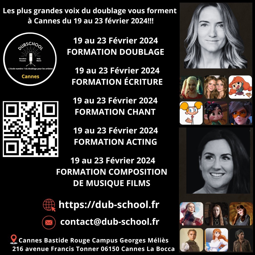 Formations de doublage avec Dubschool à Cannes Bastide Rouge – 19 au 23 février 2024 🌟

Infos & inscriptions sur dubschool.fr

#Dubschool #FormationDoublage #Cannes #VoixÀLaffiche #bastiderouge