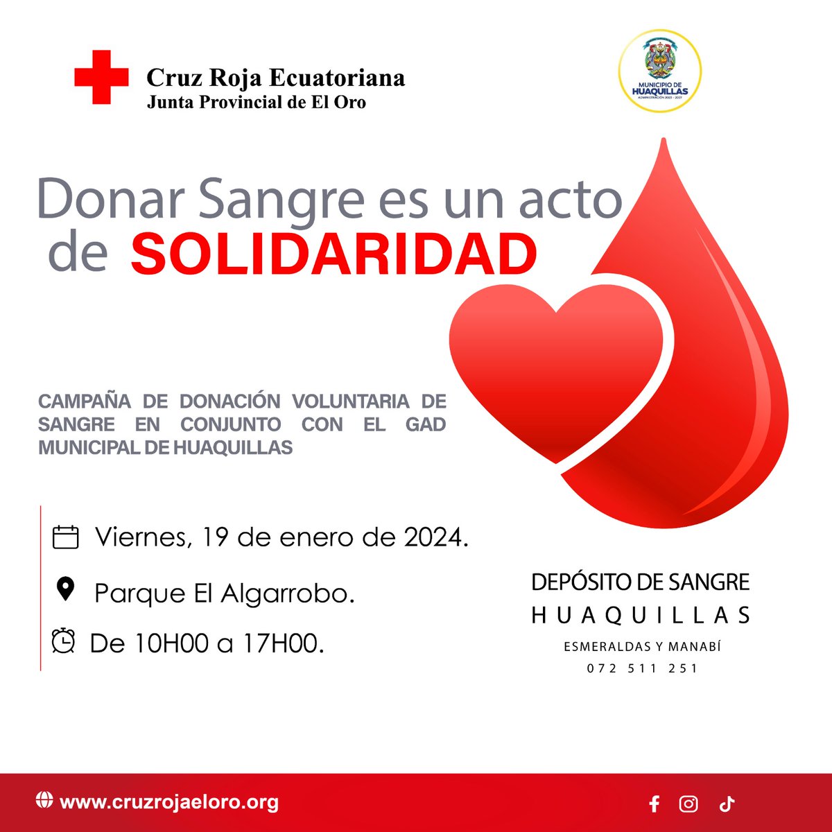 RadioGenesisEC's tweet photo. #CruzRoja te invita a la camapaña de donación de sangre para el dia viernes 19 de enero del 2024 "salvemos vidas" https://t.co/B1lNhYvd2i