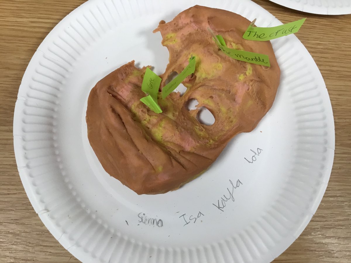 RTPS_Year3A's tweet photo. This afternoon, children worked in groups and used playdough to create the Earth’s layers. They labelled each layer and then wrote some facts that they had learnt about the Earth’s crust, mantle, outer core and inner core. https://t.co/6bvbaHOY4h