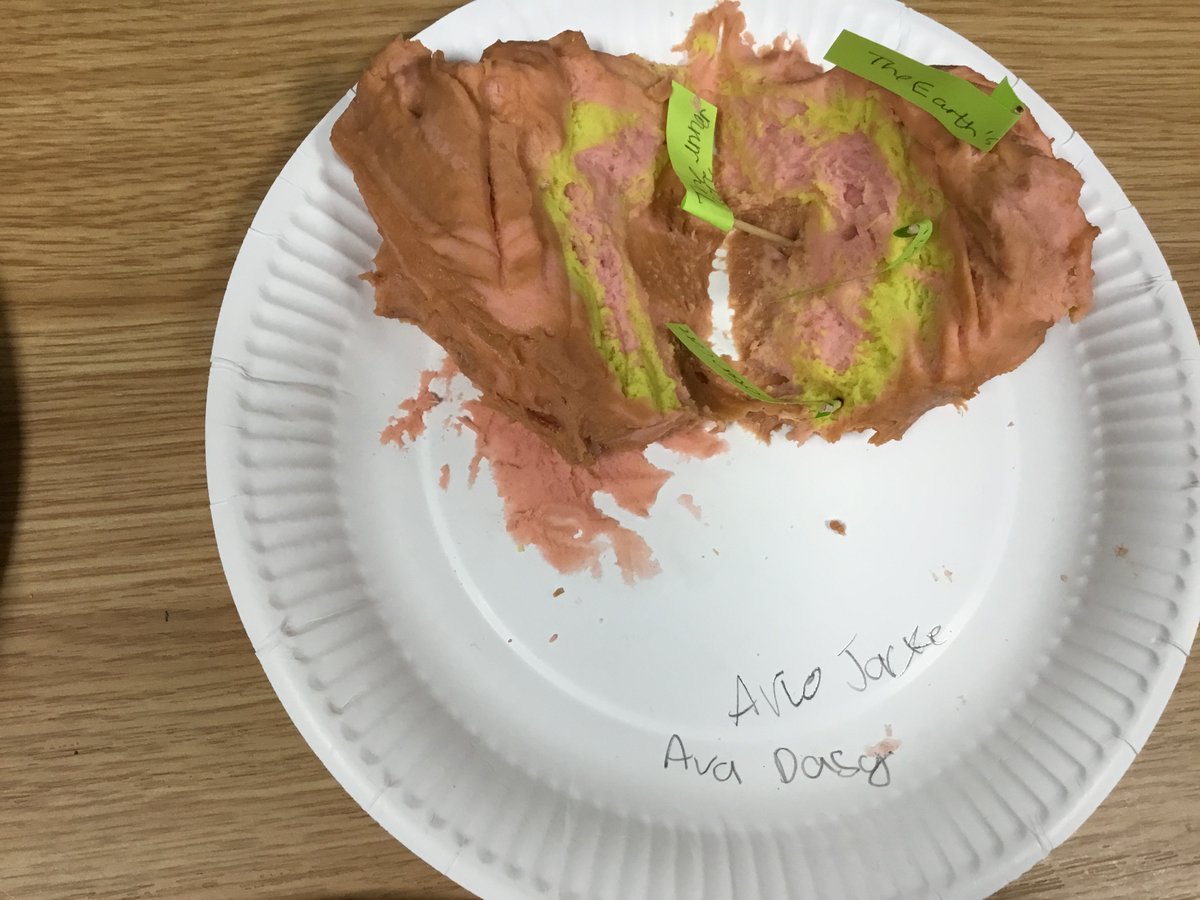 RTPS_Year3A's tweet photo. This afternoon, children worked in groups and used playdough to create the Earth’s layers. They labelled each layer and then wrote some facts that they had learnt about the Earth’s crust, mantle, outer core and inner core. https://t.co/6bvbaHOY4h