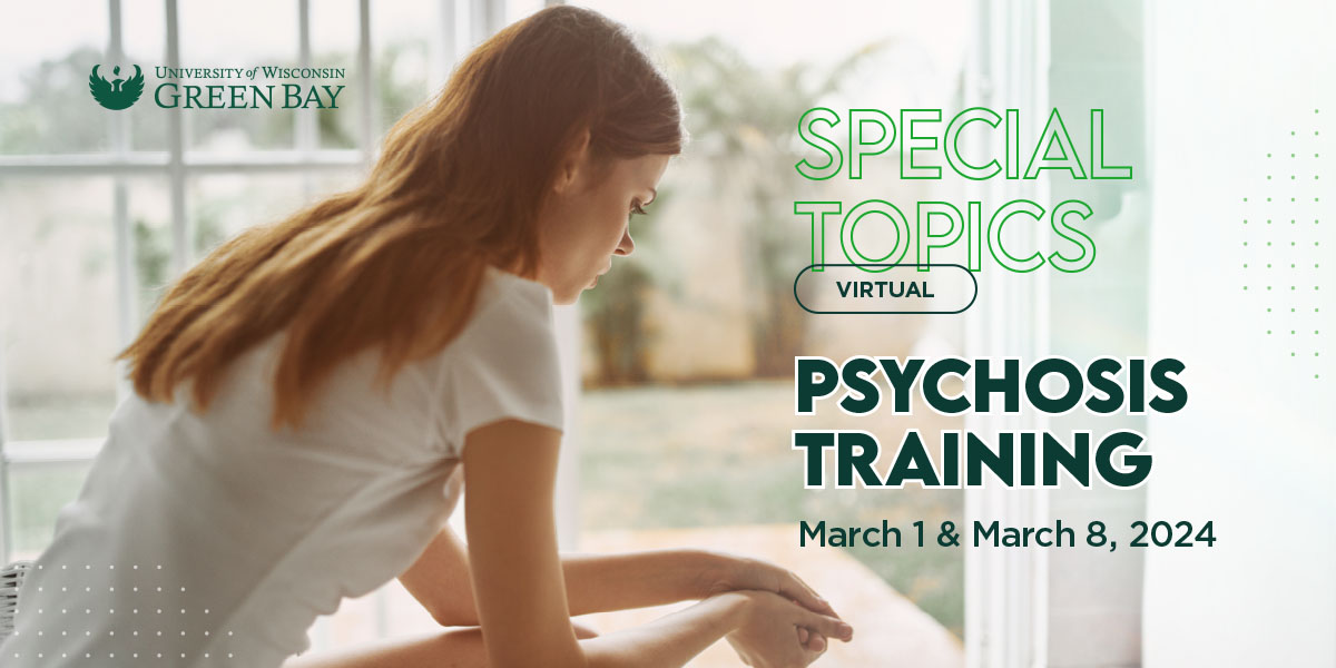 uwgbcpe's tweet photo. Explore the fundamentals of cognitive behavioral therapy (CBTp) as an individualized, recovery-oriented approach to address each area of psychosis in a virtual two-part session on March 1 and 8. Training occurs 9 a.m. to 12 p.m. both days and awards special topic 0.6 CEHs/6 CEHs. https://t.co/3TSTv0A5Iw