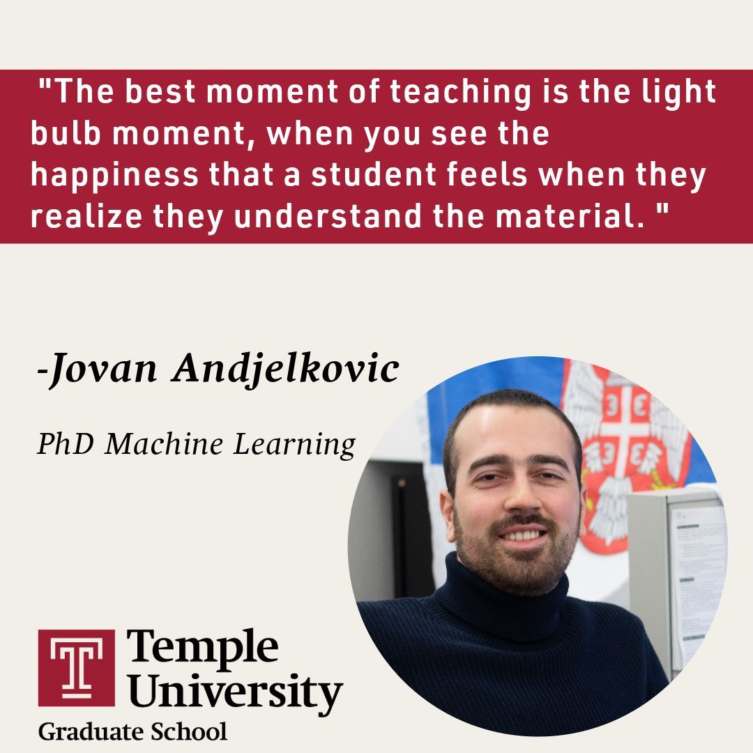 Jovan Andjelkovic, a PhD student in @csttemple studying Machine Learning, is our featured graduate student this week! Check back Thursday to read about the incredible projects he has contributed to (and international recognition he has received!) in his time at Temple. 💻 🤖 ✨