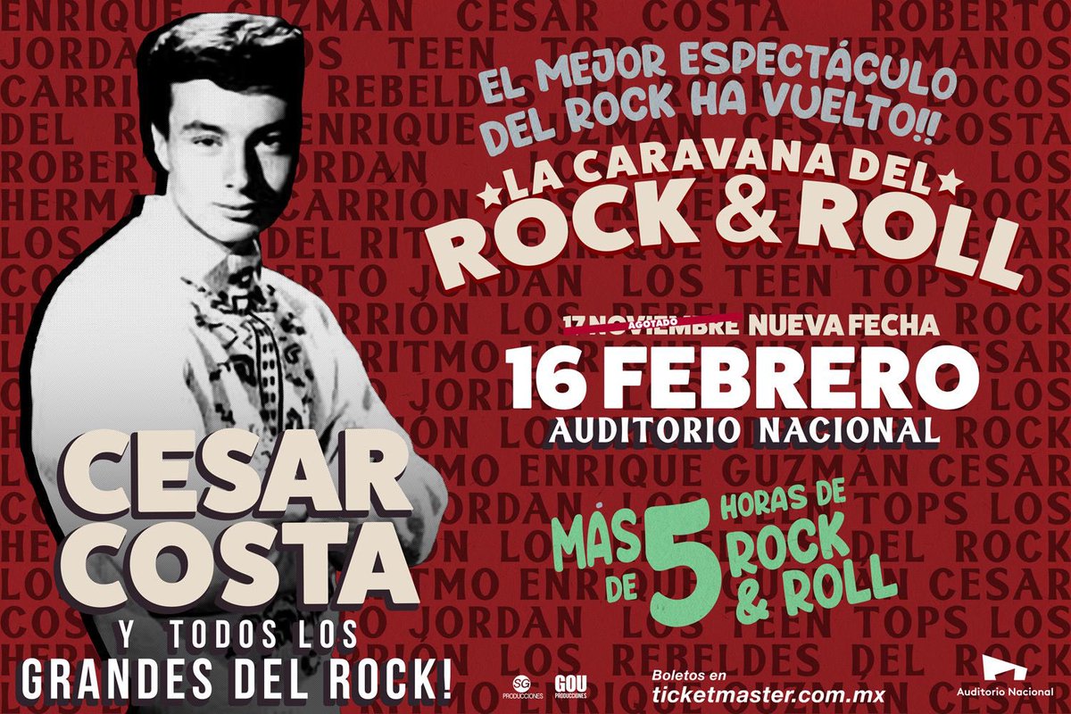 Este 16 de febrero te esperamos con más de 5 horas de rock and roll en el <a href="/AuditorioMx/">Auditorio Nacional</a> con La Caravana del Rock and Roll. Si todos juntos en una noche histórica!