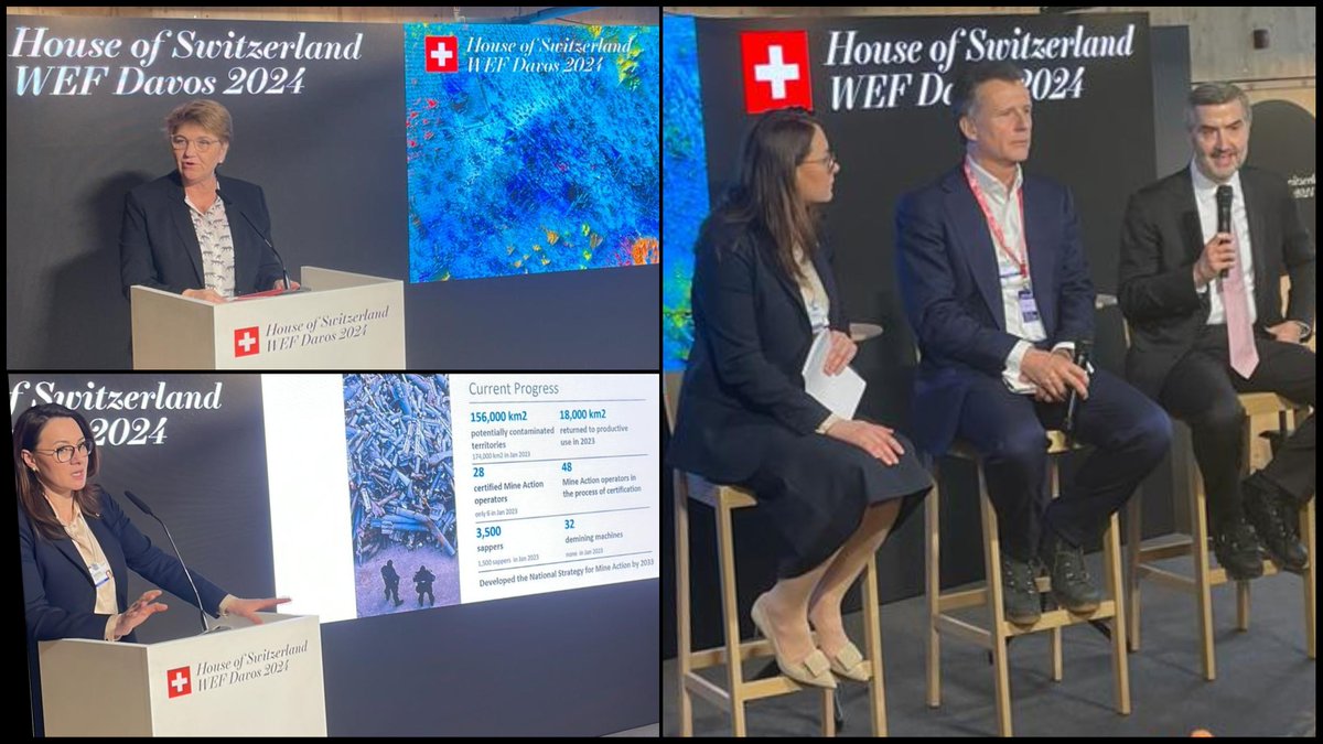 #Davos: Our director, Stefano is attending @SwissMFA's session, Humanitarian demining in Ukraine 🇺🇦. @Violapamherd @Svyrydenko_Y @RaminToloui & @BlackRock's P. Hildebrand address solutions for protecting the Ukrainian population from mines and other explosive ordnance. #WEF2024