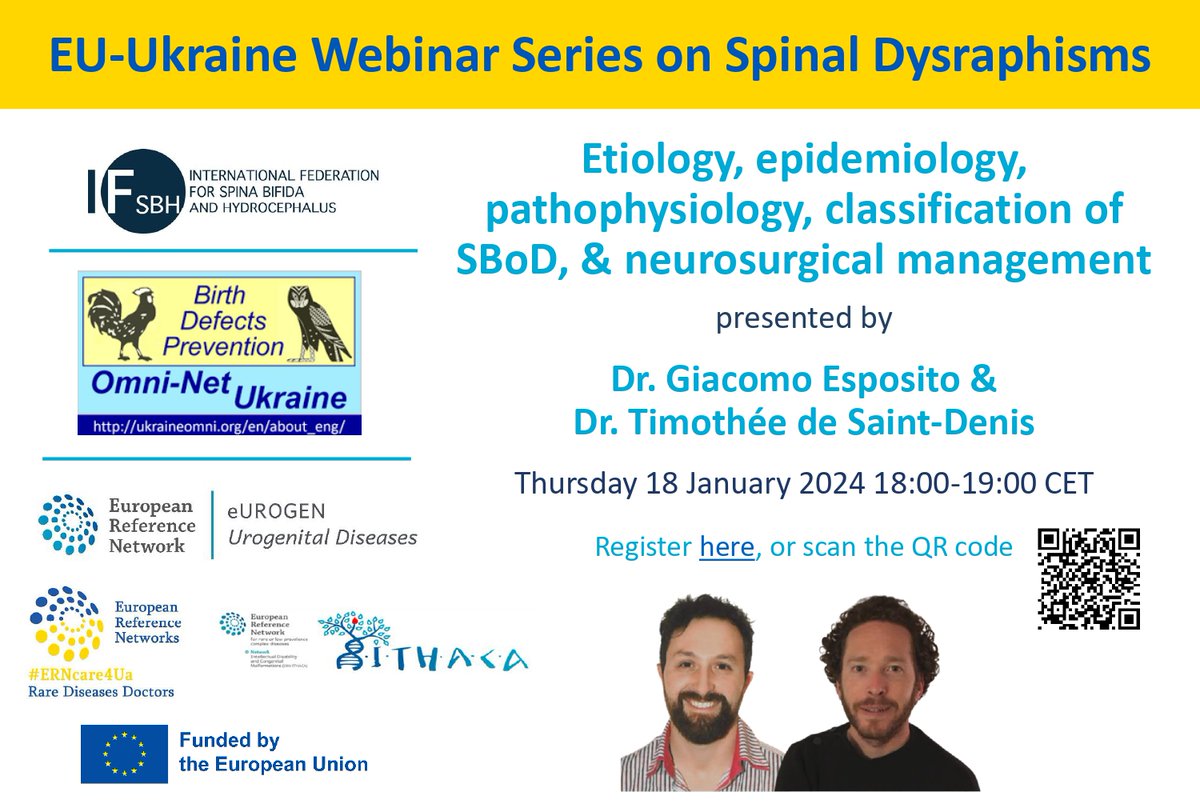 ifsbh's tweet photo. Join us!

🎬 Webinar Spina Bifida and Other Dysraphisms: Etiology, Epidemiology, Pathophysiology, Classification &amp; Neurosurgical Management
🙋Giacomo Esposito &amp; Timothée de Saint-Denis
🗓️Thursday 18 January at 18:00 CET
👉 https://t.co/0dvEQm1g1i

#SpinaBifida #Urology https://t.co/S91c7uzSQW