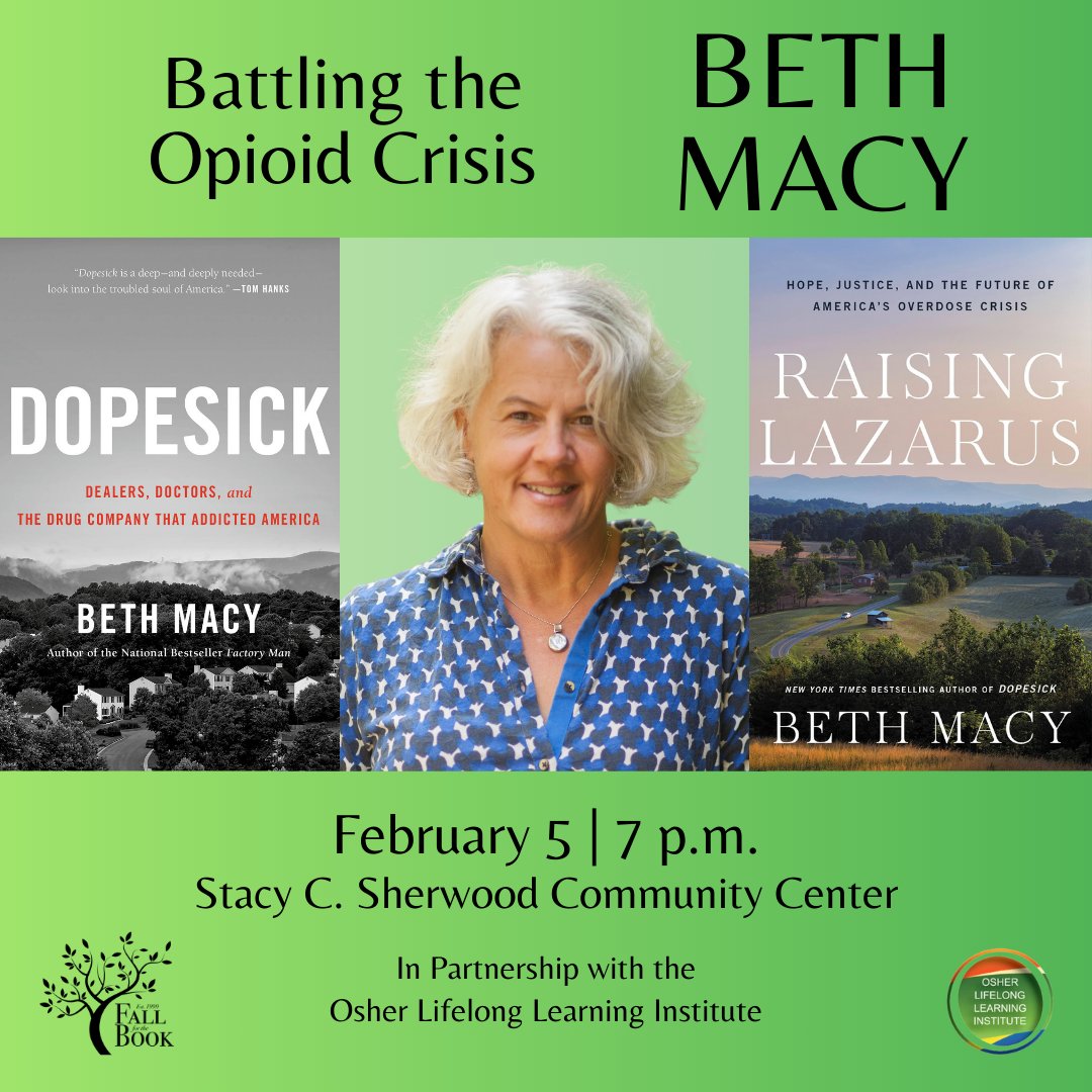 Hey Patriots! On Monday, February 5, Beth Macy comes to the Sherwood Center in Fairfax to discuss the battle against the opioid epidemic. Free tickets become available on January 29 on Eventbrite: eventbrite.com/e/790363226687