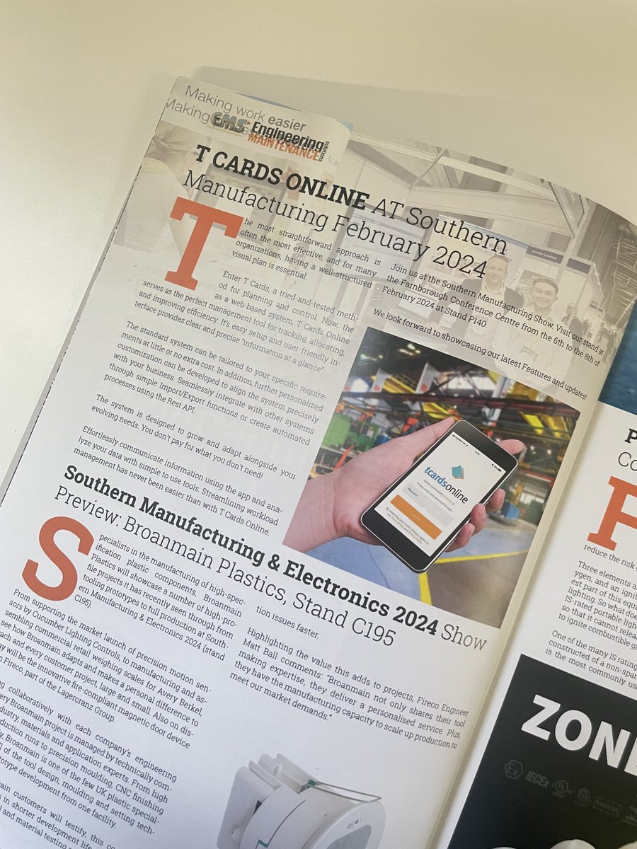 Hey look! That's us! 😎

Grab a cup of tea and find us in the latest edition of Engineering Maintenance Solutions! 

Read about what we do and where to find us at Southern Manufacturing! 

@Industry_co_uk
@EngMaintSol 

#Management #tcardsonline #southmanf #southern24