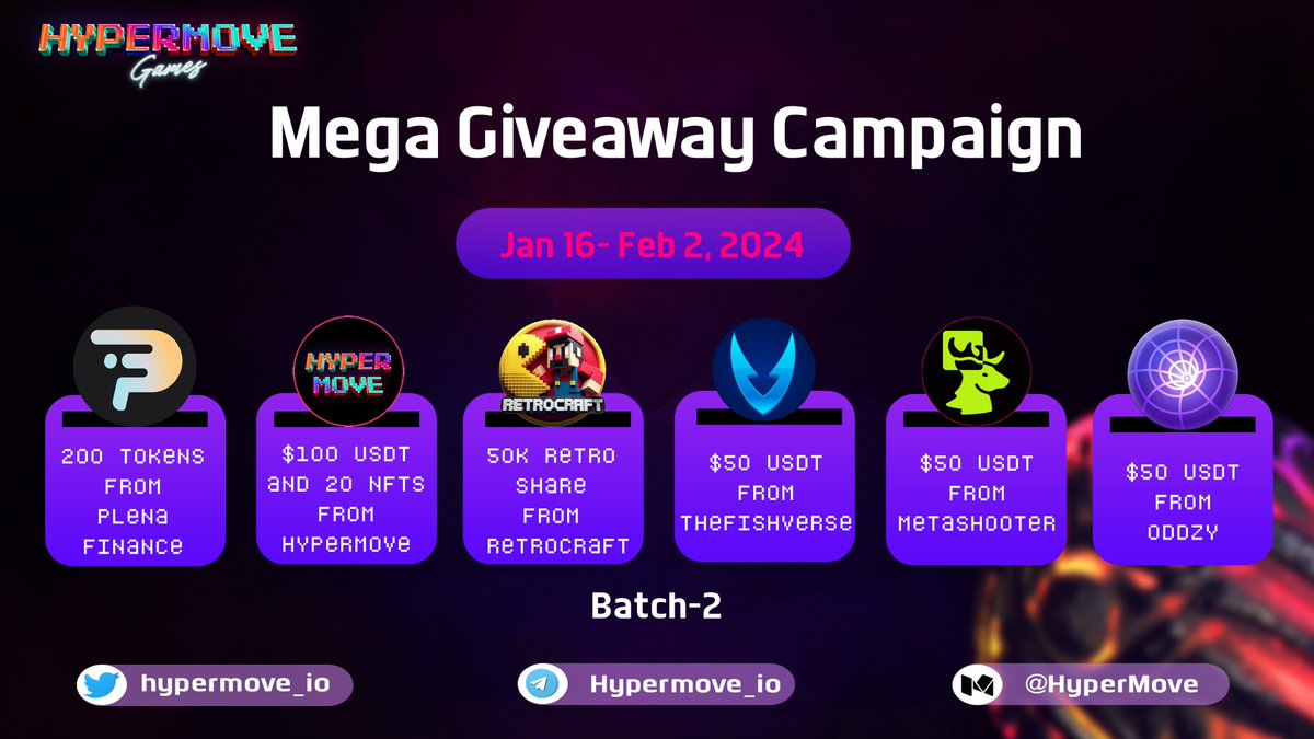 gameterminal_'s tweet photo. ๐ฅณ We feel immensely excited to reveal the second batch of Hypermove Mega Giveaway Campaign Batch 2 alongside our stellar partners.
๐ชTo enter:
Follow @hypermove_io
Like, RT this post, and tag 3 friends
Complete quests :- https://t.co/Fqn5BArnaL
https://t.co/4YN8TYfUVo
๐
16th Dec 2024 - Feb 2, 2024
Incredible partners:- , @PlenaFinance, @RetroCraftio, @TheFishverse, @MetaShooter_gg, @oddzyapp
Don't miss out โ it's time to win big! ๐๐ฅ