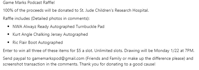 GameMarksPod's tweet photo. We currently have a raffle going with 100% of the proceeds going to @StJude!

Check it out below and message us if interested. https://t.co/2vLQli2UWe