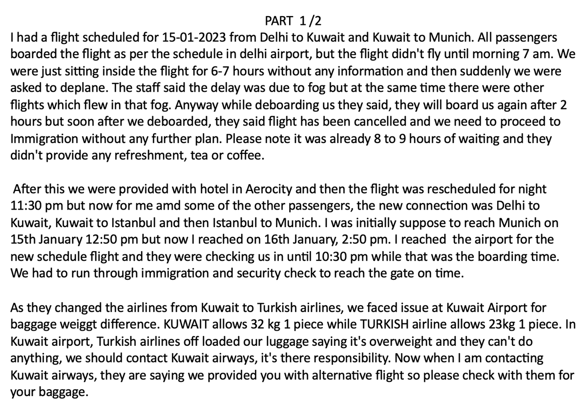 pragatigupta23's tweet photo. KU 382
Worst journey of my life, after 2.5 days,reached Munich with no luggage no food , nothing.  Never taking kuwait aiways ever again !!!!!
@NewsKuwaitt @KuwaitAirways @TurkishAirlines @DelhiAirport @MUC_Airport @TK_HelpDesk
#kuwaitairways#flightdelays#kuwaitairwaysceo https://t.co/TU3AUCa41X
