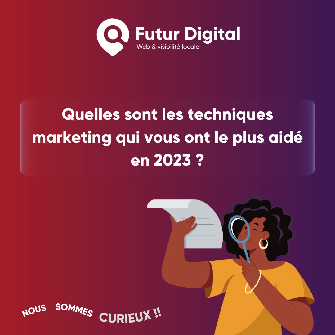 Nous sommes curieux à FD et ce n'est rien de le dire.🤭 Dites-nous quelles sont les techniques marketing qui vous ont le plus aidé dans vos activités en 2023. À VOUS LE MIC 😁🎤 Rendez-vous dans les commentaires 🔽 #FuturDigital #Chitchat #Twitter #Marketing #France