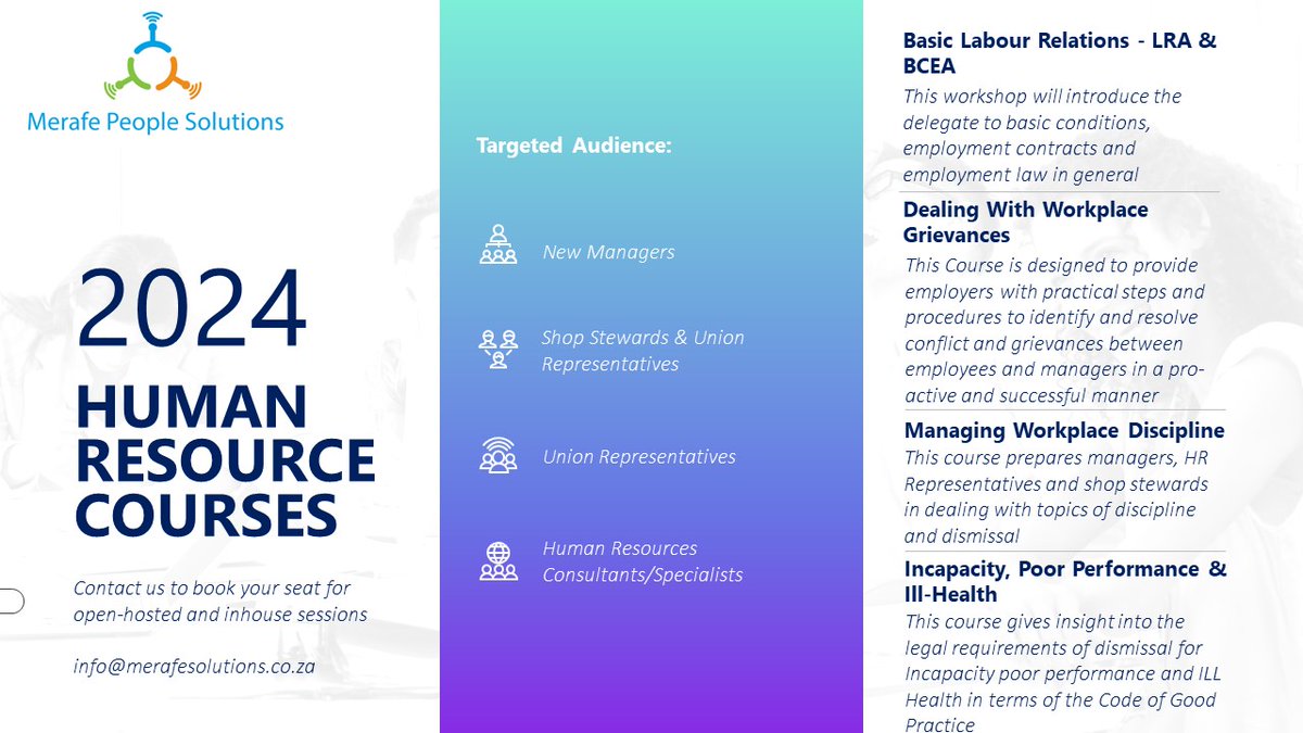 Welcome to an exciting year of growth, development, and learning! Our diverse range of training programs aims to equip you with the tools and insights necessary to navigate challenges and seize opportunities.
#HRCourses #training