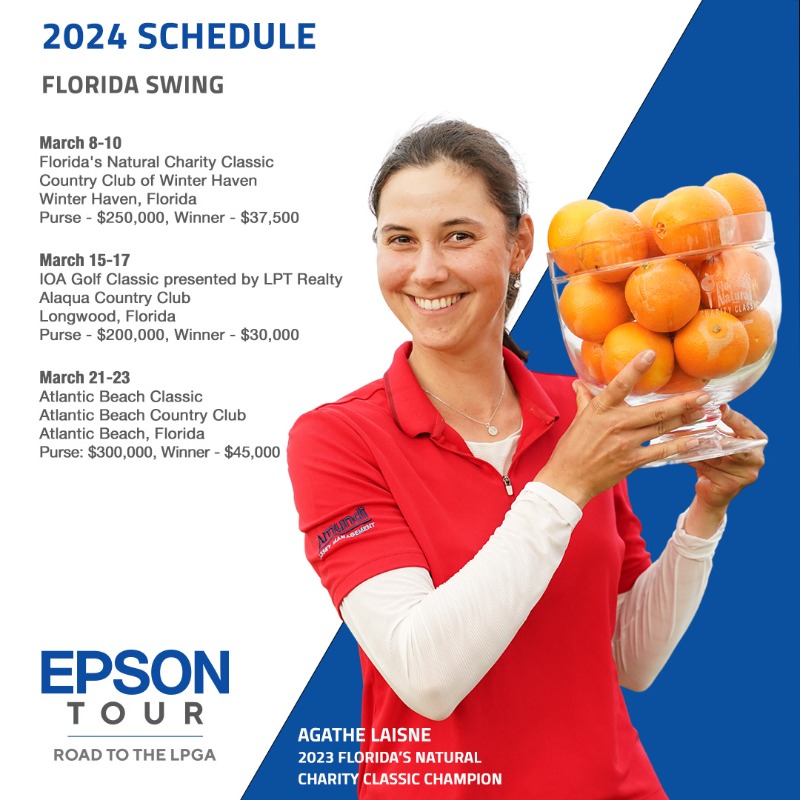 EpsonTour's tweet photo. Breaking more barriers in 2024 🤩

Check out where the #Road2LPGA is headed this season and what changes are being made ⬇️