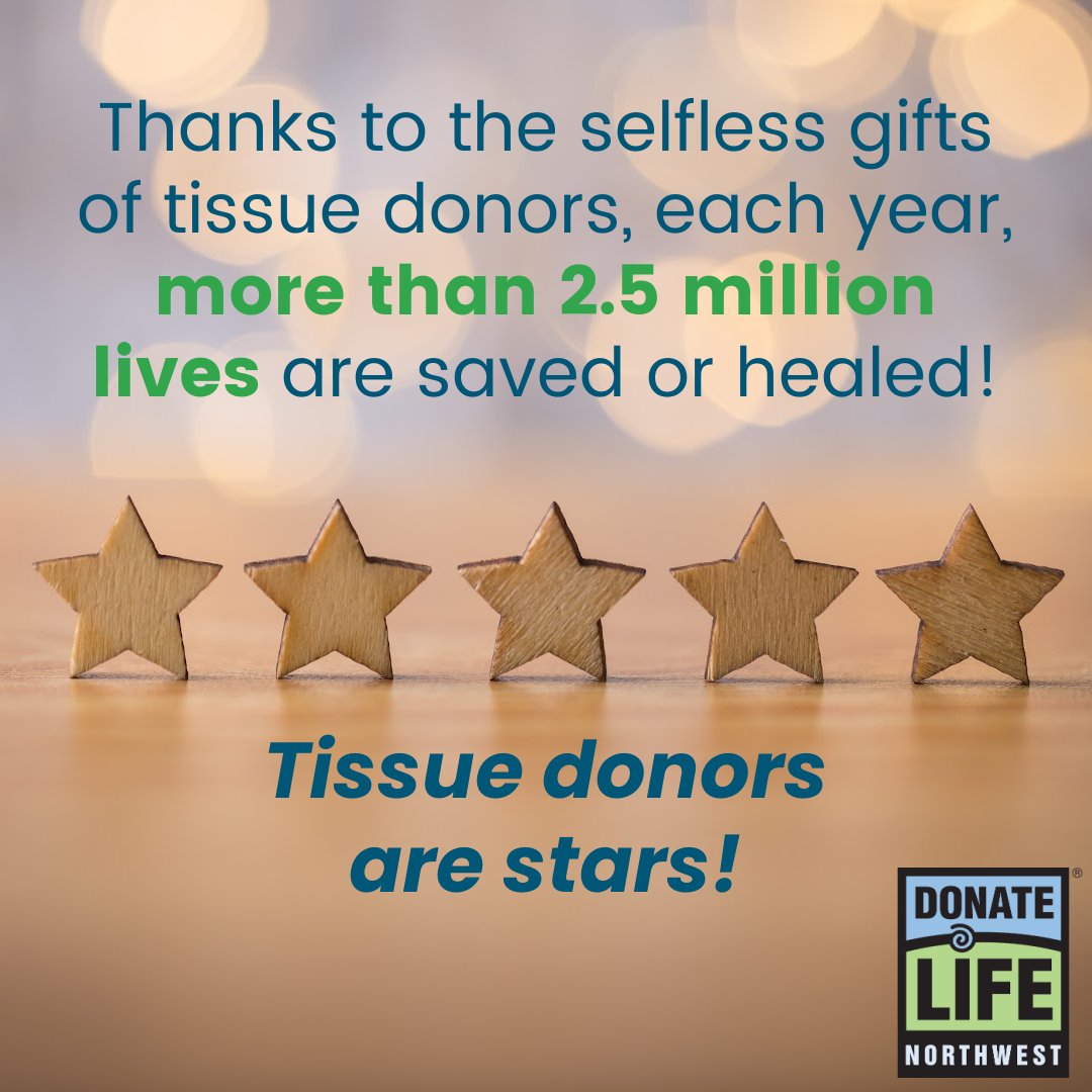 What's so important about stars? They give us light and inspire us. And that's certainly what donors do! Today, we recognize tissue donors and their families -- who save, heal, and improve SO MANY lives! ✨ 

#TissueTuesday