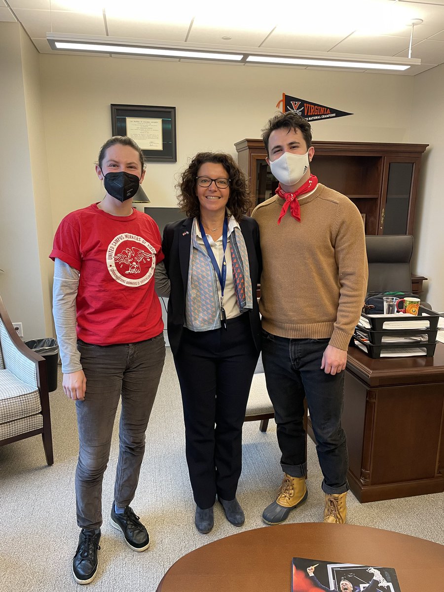 UCWVAUVA's tweet image. Cecelia and John meet with Del. Amy Laufer to discuss her bill that will require faculty and staff representatives on the Board of Visitors for Virginia’s state universities! #CampusWorkers4Democracy