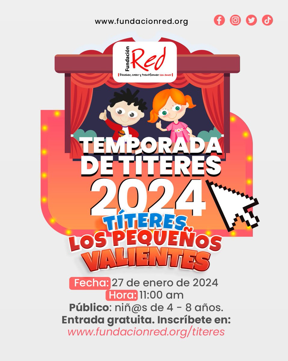 ¡La magia regresa! Estamos emocionados de anunciar el inicio de nuestra temporada de Títeres "Los Pequeños Valientes".

Te esperamos el 27 de enero a las 11:00am, inscripción previa dirigido a niñas y niños de 4 a 8 años. 

redcontraelabusosexual.org/titeres/