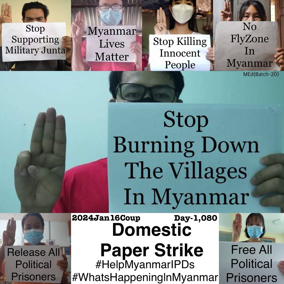 NantEiThandar's tweet photo. 7 CDM teachers (MEd, Batch-20) from Sagaing University of Education staged “Domestic Paper Strike”to protest against the military dictatorship today.
#2024Jan16Coup
#HelpMyanmarIPDs
#WhatsHappeninglnMyanmar
#kptsmedfriends https://t.co/YNJVJk09xc