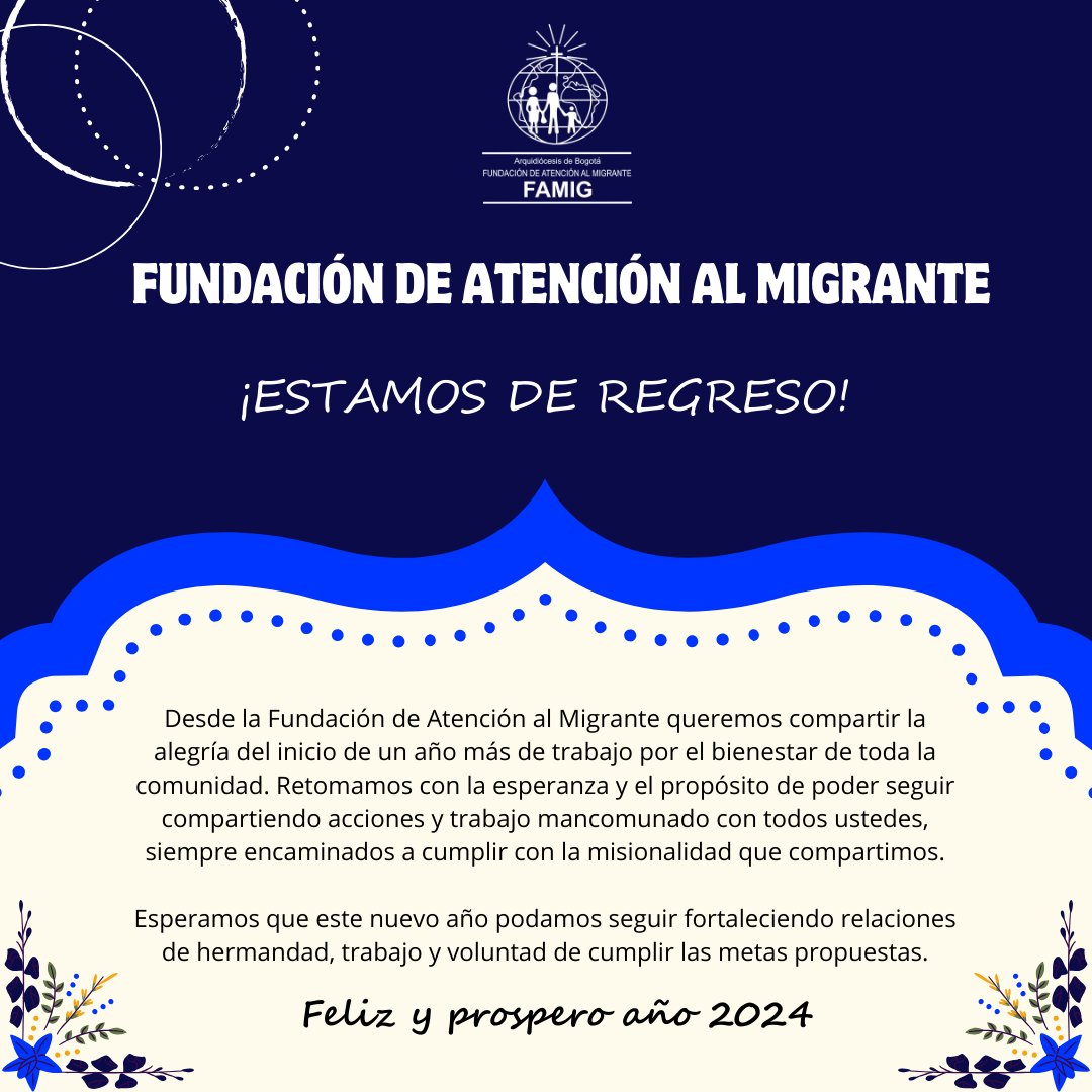 FamigColombia's tweet photo. Queremos que este nuevo año 2024 este lleno de nuevas metas y nuevos propósitos para seguir trabajando por toda la población que necesita de una mano amiga. 📷📷📷 https://t.co/tHvOhAQ0Aa