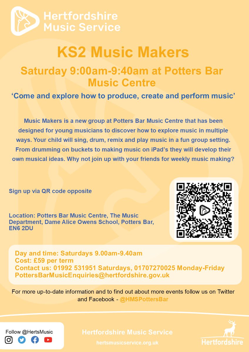Join our KS2 Music Makers on Saturday morning 9:00-9:40am! @hertsmusic #hms #education #livemusic #pottersbar #learning
