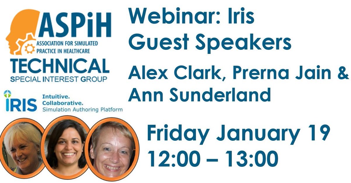 ASPiHUK's tweet photo. Come and Join us on the Tech SIG webinar with
@iRISHealthSim
19 January 2024 12:00 - 13:00. Open to all!
DM or email admin@aspih.org.uk to be added to the invite.
#iRIS #TechSIG https://t.co/1rlXC54ovE