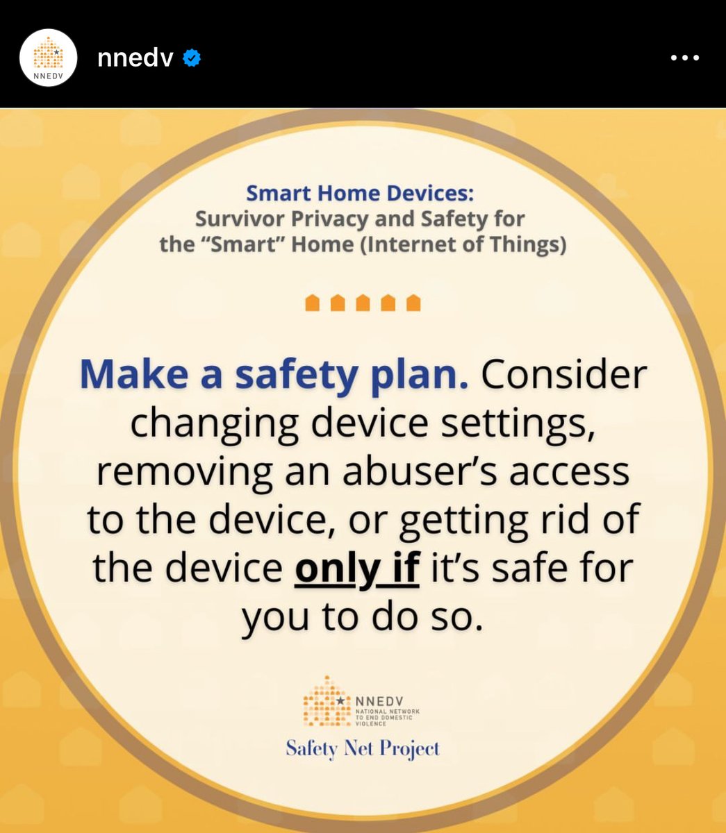 Repost from NNEDV:Internet-connected 'smart' devices can be helpful and convenient, but they can also be misused by abusers in order to harass and control a victim. Swipe ➡️ and learn more if you're a survivor concerned about your devices: TechSafety.org/Smart-Home