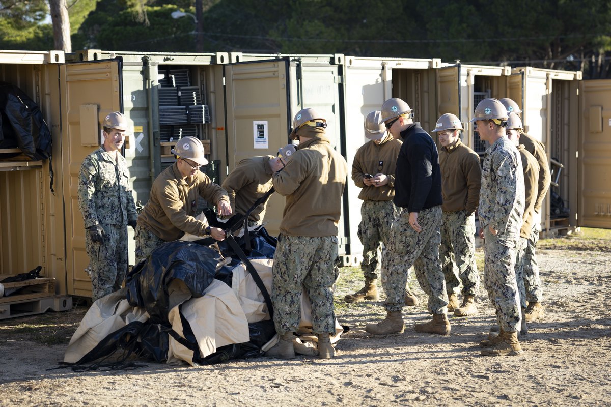 USNavyEurope's tweet image. 🦺🐝 Anything, Anywhere! 🐝🦺

Seabees, assigned to Naval Mobile Construction Battalion 133 (NMCB 133), set up tents for a command post exercise on Camp Mitchell in Rota, Spain, Jan. 2, 2023.

#USNavy #seabees #CanDo

📸: Mass Communication Specialist 2nd Class Andrew Waters