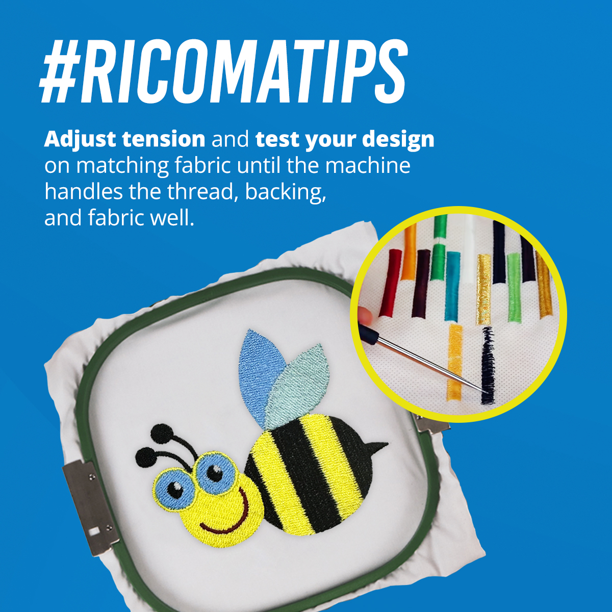 Making the most of each Tuesday with some helpful #RicomaTips 💡💯 #TipTuesday #EmbroideryTips  
.
Share this tip with a fellow apparel decorator! 
.
.
#RicomaInternational #Embroidery #CustomApparel #Entrepreneurs #Ricoma #Customize #EmbroideryTips #EmbroideryTension