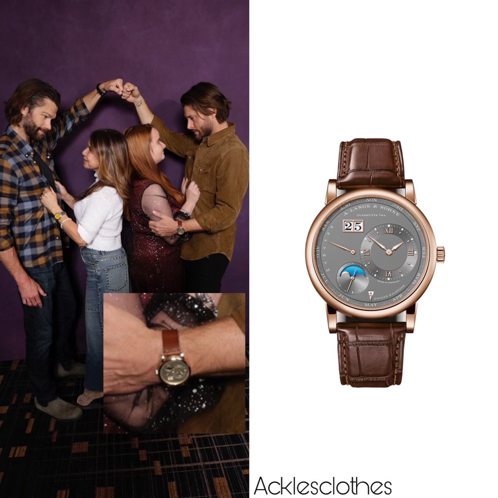 To NashCon 2023, @jensenackles wore a @alangesoehne Lange 1 Perpetual Calender Pink Rose Gold Watch that can be found for $113,399! He also changed the band out to a more subtle one. 
Credit: @littlemeganatx and @xmiamigal