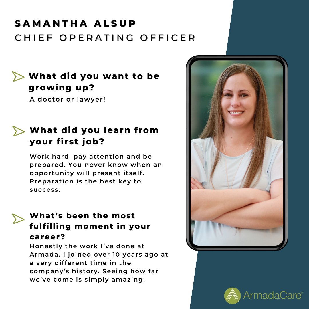 ArmadaSolutions's tweet photo. Meet Samantha Alsup, our new COO! 🚀 With nearly 11 years at ArmadaCare, Samantha's experience in insurance and delivering exceptional customer service makes her the perfect leader to steer us towards excellence. 🏆 Join us in welcoming Samantha to her new role. 🤝

#WomenWhoLead https://t.co/fudx4B4KRv