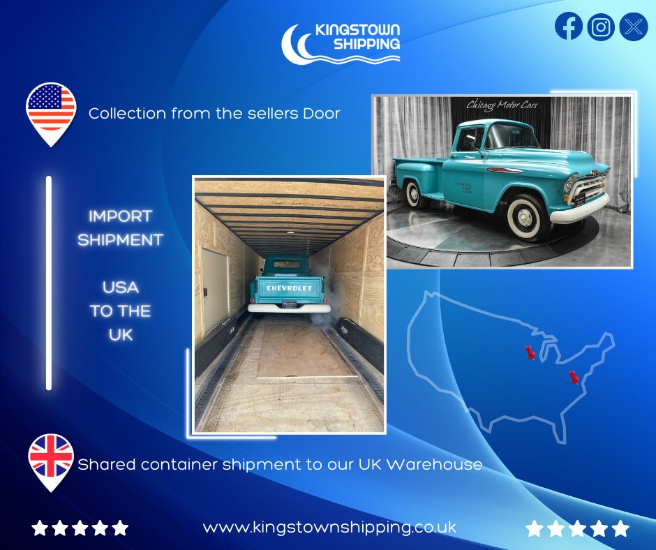kingstownship's tweet photo. Another fantastic American Classic Truck we have the pleasure of handling for one of our clients. Collecting via dedicated enclosed transport from the dealers door in Chicago shipping through to the UK.
1957 Chevrolet 3200 Truck
Shipping  Shared Container service
USA to the UK https://t.co/ToSrmMFKGh