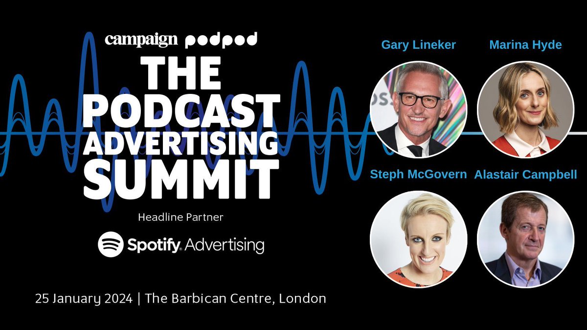 HubCampaign's tweet photo. Next week at #PodcastAdSummit we'll welcome some special guests: our Headline Partner @SpotifyAds will be joined by hosts of The Rest is... @GaryLineker, @campbellclaret, @MarinaHyde, and @StephLunch for a live podcast recording! Tickets are here 👉 https://t.co/jHRBsLzikC https://t.co/ykVbSY6BRJ