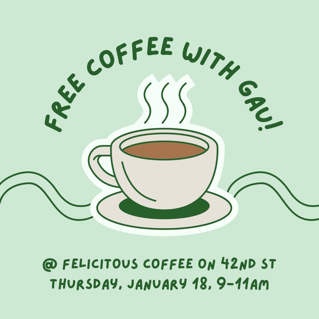 USFGAU's tweet photo. Welcome back, GAs!
๐
Ring in the new semester with us on January 18th at our first #USFGAU Coffee Hour of the year at Felicitous Coffee on 42nd Street from 9-11am, where GAU members will enjoy free coffee and pastries on us! We hope to see you there! https://t.co/IO84opeQ42