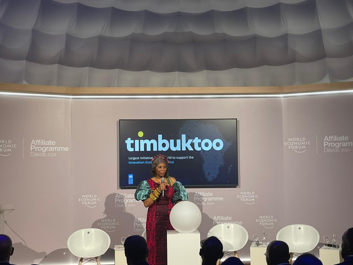 ‘We believe this idea that takes development beyond institutions, systems, and governments to the people is where transformation happens.’ - @ahunnaeziakonwa, Director, @UNDPAfrica at the launch of timbuktoo 

#timbuktooDavos @wef