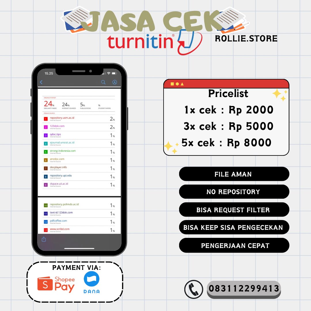 ervnns's tweet photo. ✅jasa cek turnitin
✅jasa buat daftar isi
✅jasa buat daftar gambar
✅jasa buat daftar tabel
✅jasa buat penomoran halaman

https://t.co/7RHSrRGcQh https://t.co/DZJTb9JcjY