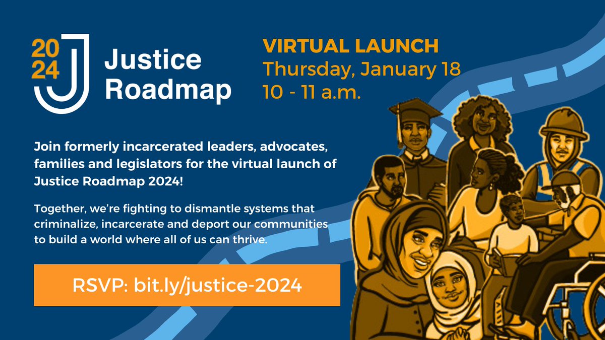 ImmDefense's tweet photo. New year, same goals: build true community safety, invest in our communities, decarcerate, and disentangle the criminal legal + immigration systems.

THIS THURSDAY 1/18, 120+ orgs and legislators come together to launch the 2024 #JusticeRoadmap. JOIN US: https://t.co/8B6WLcaL2I https://t.co/1dPBJbc4qJ