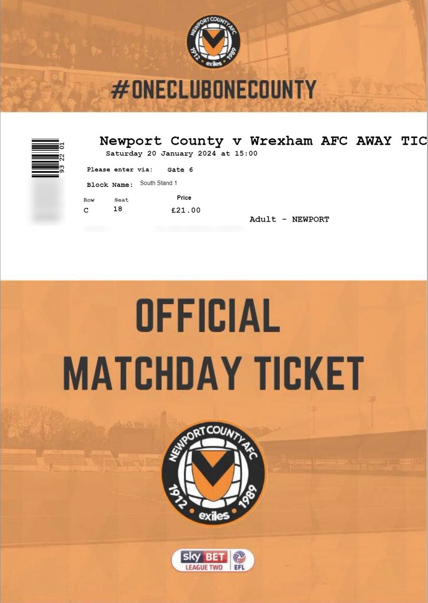 CreativeJigsaw's tweet photo. The second leg of the League Two #WelshDerby Newport v #Wrexham this Saturday, away allocation is #soldout but here's one ticket for an away fan available at face value (there were two, one has now sold, LAST ONE!) ๐ซ๐ซโฝ
#northwalessocial https://t.co/SHbgHGsIyI