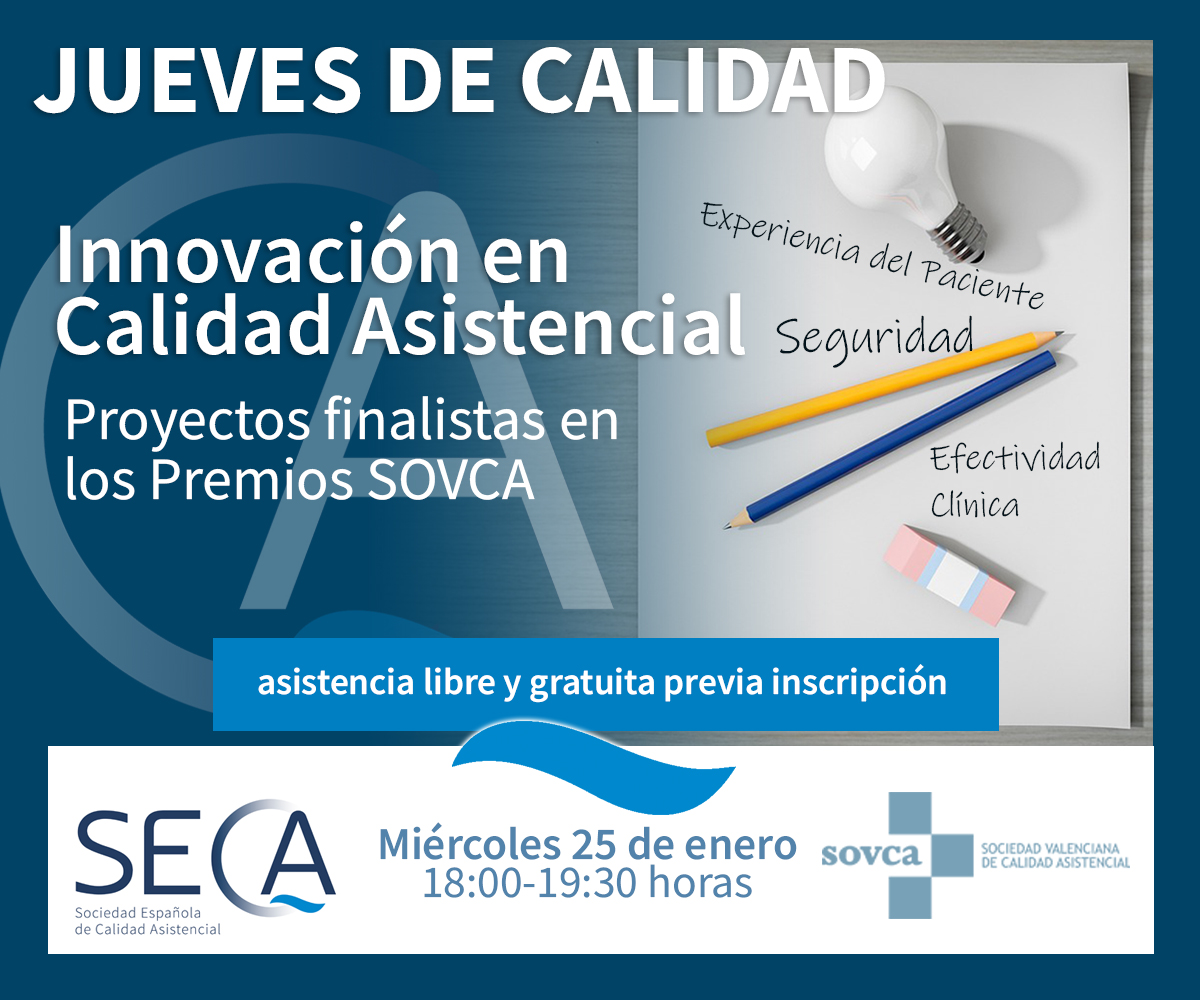 📢 ¡Vuelven los #JuevesdeCalidad!
No te pierdas el nuevo webinar gratuito de <a href="/CalidadAsistenc/">SECA ~ Sociedad Española de Calidad Asistencial</a> e <a href="/infosovca1/">infosovca</a> con tres proyectos de #Innovación en #CalidadAsistencial
🗓️ 25 ene 🕕18h 💻online
➡️ bit.ly/JuevesdeCalida…