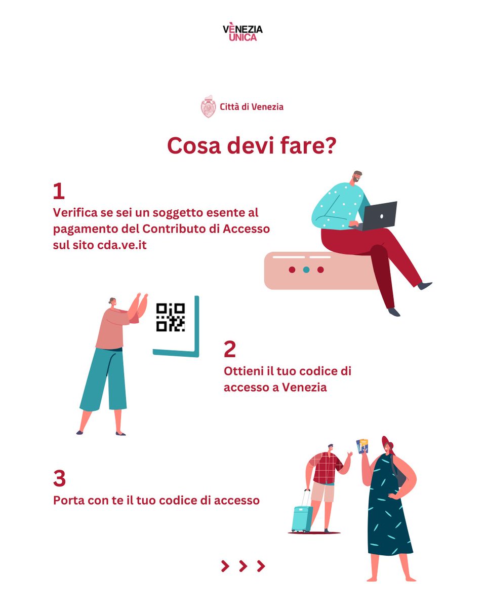 ❗️Contributo d’accesso a #Venezia: da oggi è online la piattaforma per ottenere il QR code raggiungibile all’indirizzo: cda.ve.it 

🔸Il titolo attesterà il pagamento del contributo o la condizione di esclusione/esenzione e andrà sempre conservato.

💬<a href="/LuigiBrugnaro/">Luigi Brugnaro</a>