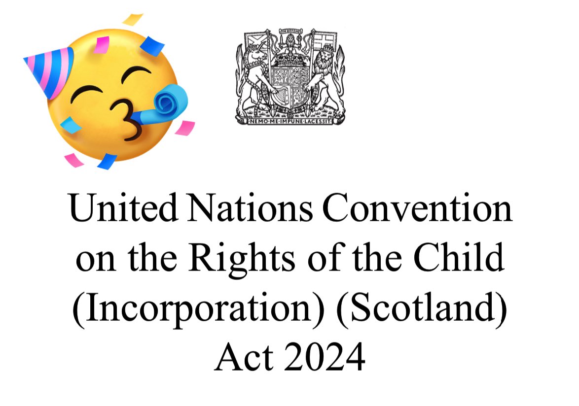 Royal Assent granted today 🖋️ 
The Bill has become an Act #UNCRCScotland 
(most powers come into force 6months from today).
legislation.gov.uk/asp/2024/1/pdf…