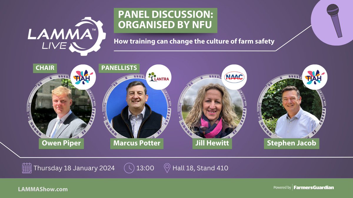 LAMMA Show (@lammashow) on Twitter photo 🎤 LAMMA LIVE: Speaker announcement 🎤
Hosted by the <a href="/NFUtweets/">National Farmers' Union</a>, <a href="/TIAHnews/">The Institute for Agriculture and Horticulture</a> <a href="/LantraUK/">Lantra</a> <a href="/TheNAAC/">The NAAC</a> take to the LAMMA Live theater to discuss how training can change the culture of farm safety.
Help shape the debate and take their survey here ➡️ ➡️ bit.ly/427sSv2 🎤 LAMMA LIVE: Speaker announcement 🎤
Hosted by the <a href="/NFUtweets/">National Farmers' Union</a>, <a href="/TIAHnews/">The Institute for Agriculture and Horticulture</a> <a href="/LantraUK/">Lantra</a> <a href="/TheNAAC/">The NAAC</a> take to the LAMMA Live theater to discuss how training can change the culture of farm safety.
Help shape the debate and take their survey here ➡️ ➡️ bit.ly/427sSv2