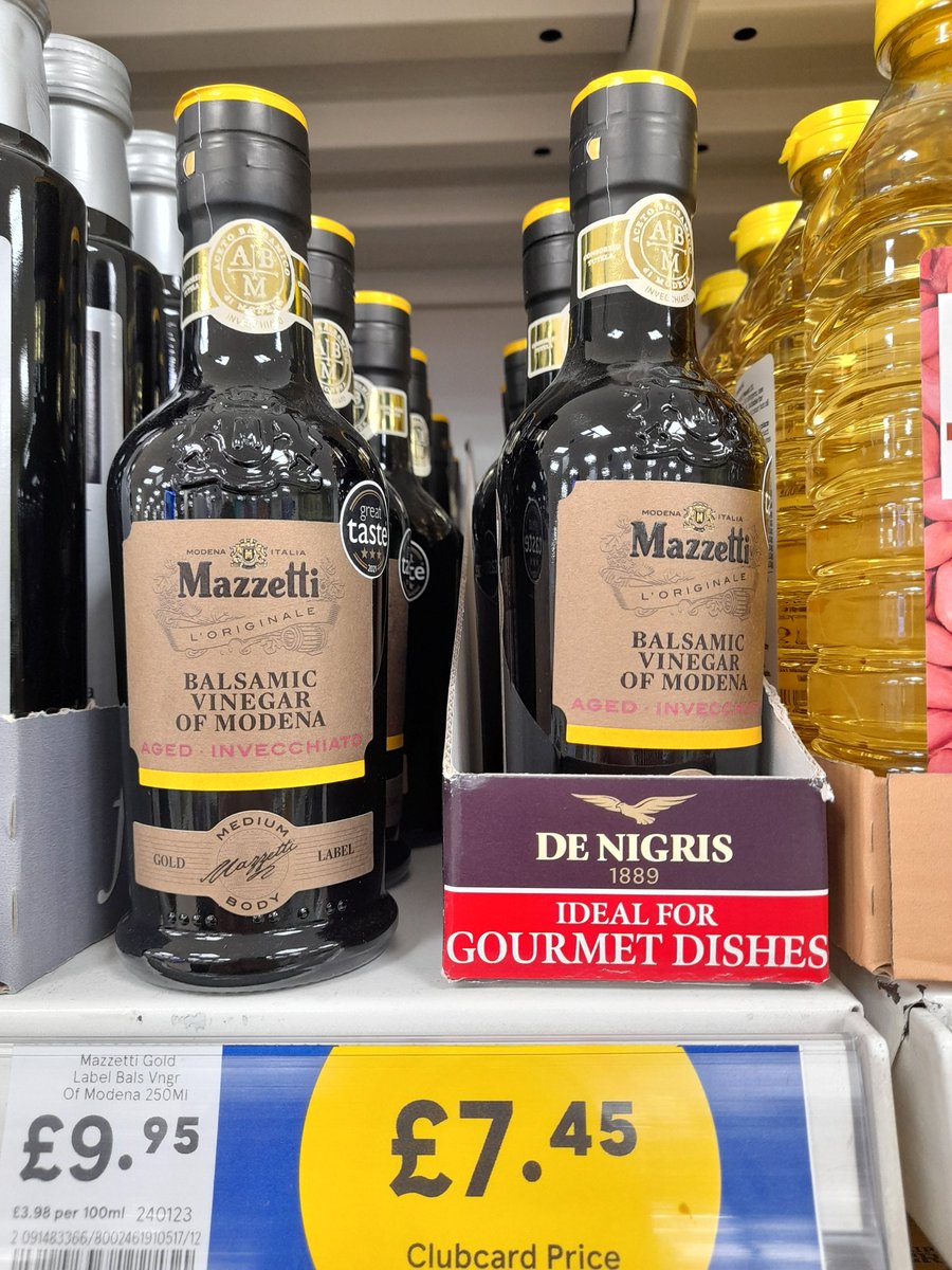 MazzettiVinnie's tweet photo. Proud to announce my new range of Mazzetti balsamic vinegars! For a limited time only get your bottle for only £7.45 if you have a tesco clubcard! Ideal for gourmet dishes! #MazzettiVinegar #Tesco #Gourmet https://t.co/NyrpfYs1LA