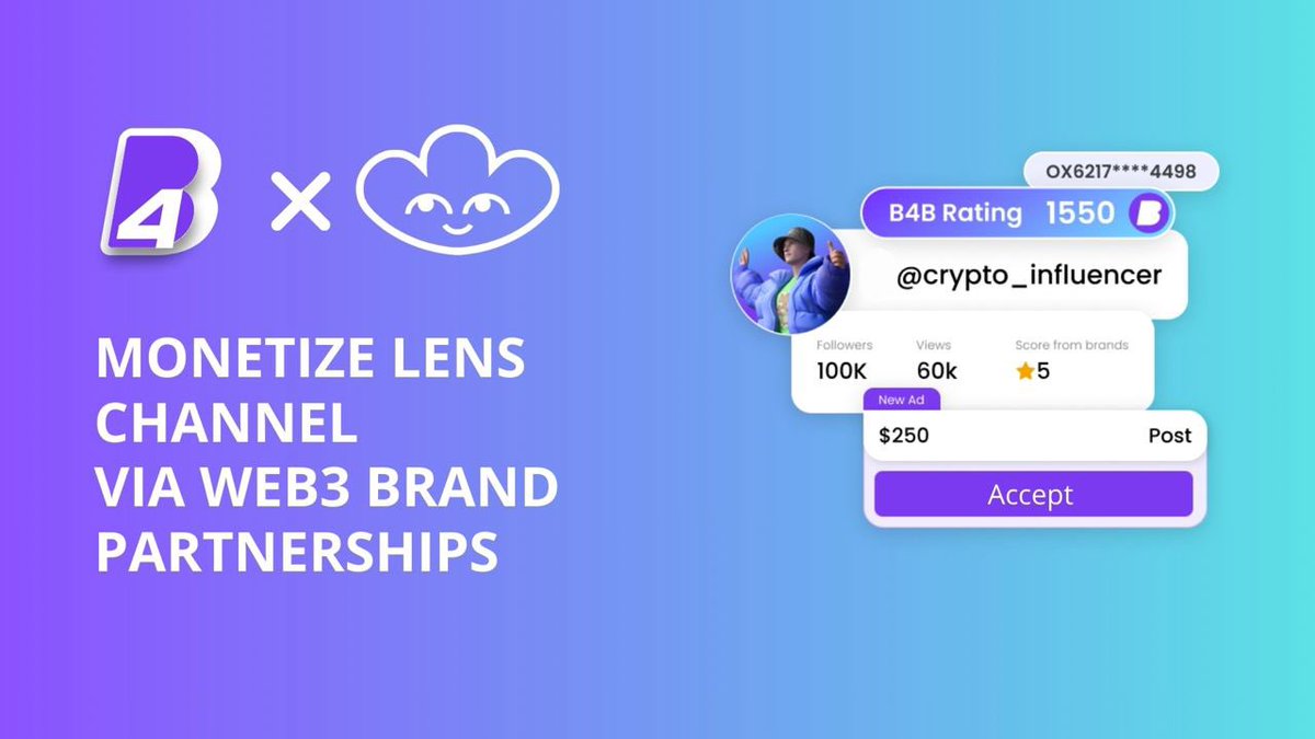 📣B4B is now working on <a href="/LensProtocol/">Lens</a>!

Join the community of over 400 Web3-native influencers already working with B4B. 

Create a profile at influencer.b4b.app to start monetizing your Lens channel through sponsored partnerships with Web3 brands.