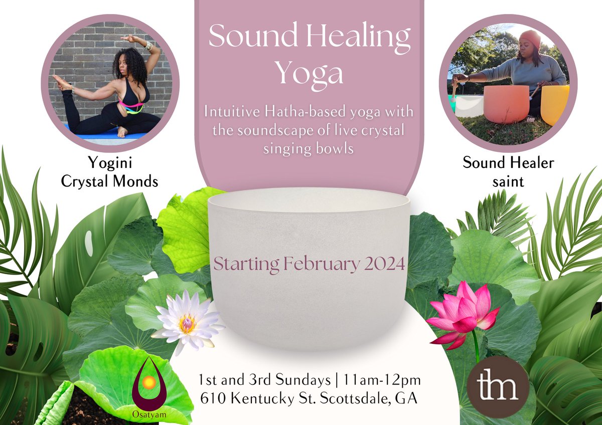 Osatyam's tweet photo. As promised, our in-person yoga sessions with a soundscape from live singing bowls will get started in February! Catch us every 1st &amp; 3rd Sunday in Decatur. https://t.co/z44TANwzx3